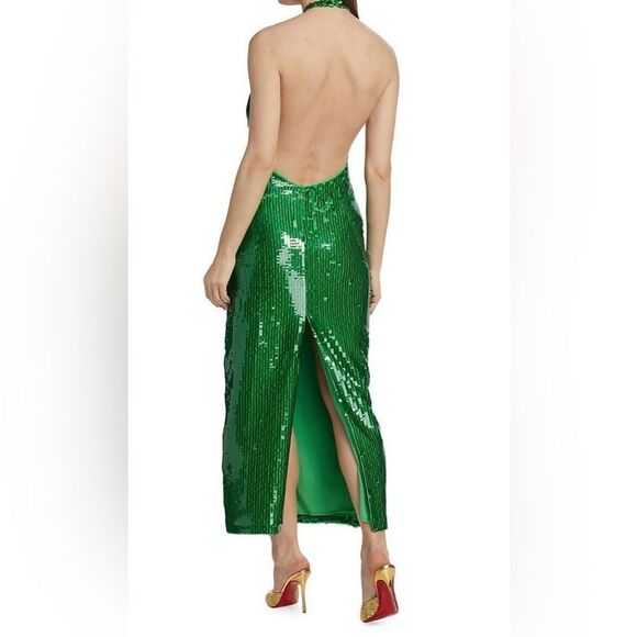 Ronny Kobo Alix‎ Green Sequined Halter Midi Gown New Small - Picture 6 of 16